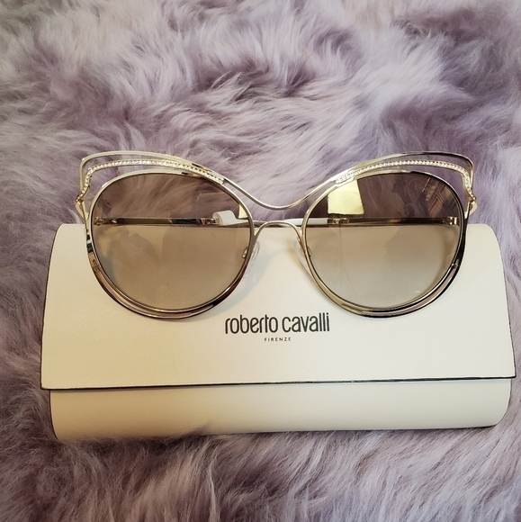 roberto Cavalli Cat Eye Sunglasses Gold NWT - Picture 5 of 12